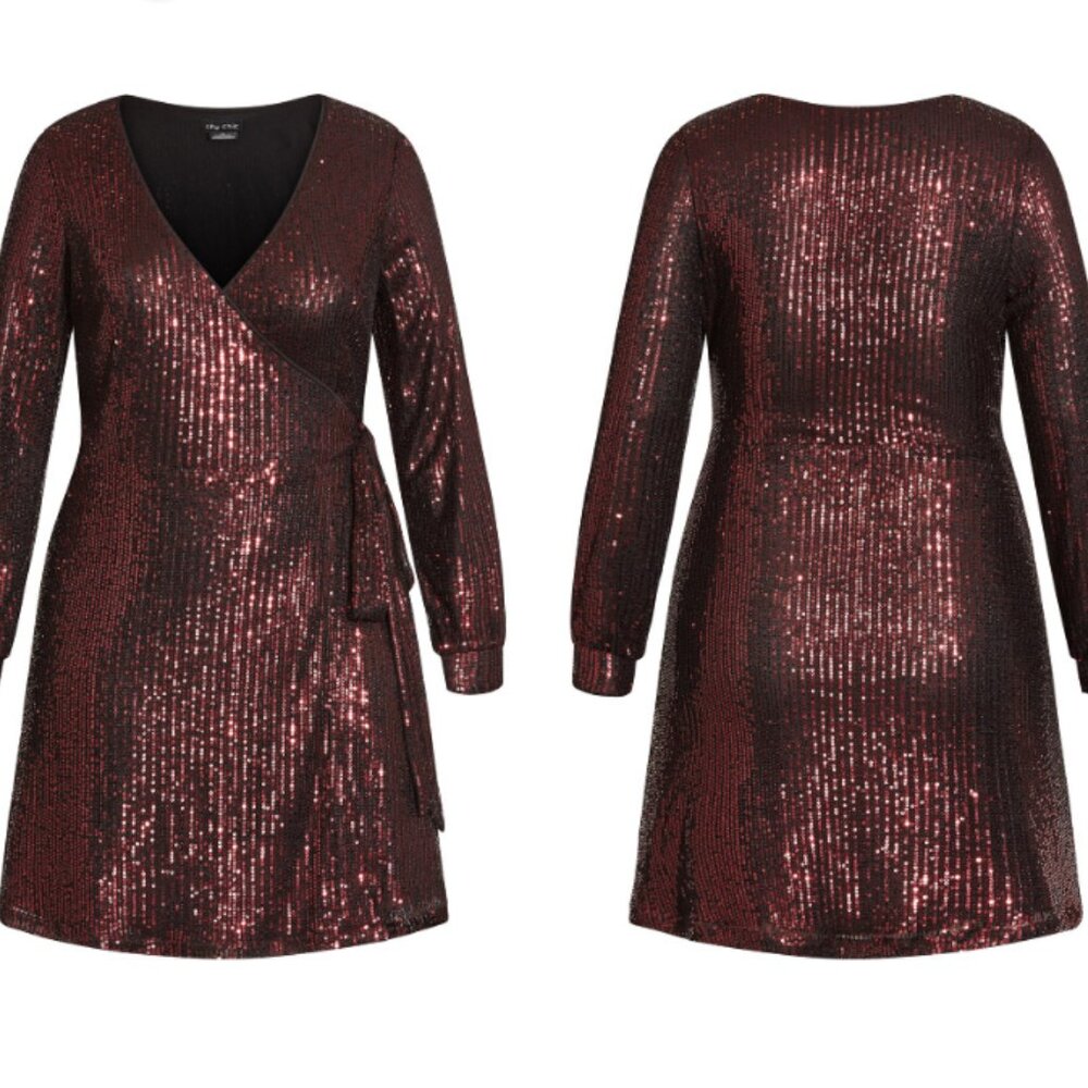 City Chic Party Glow Wrap Dress Women's 18 Sequined Wrap Lined Party Formal Mini - Picture 3 of 12